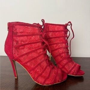 JustFab Red Lace Up Stiletto Heels, US Size 8.5